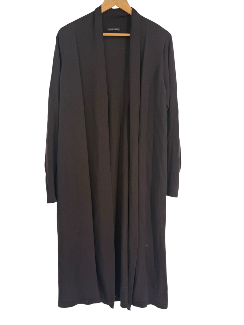 Eileen Fisher Brown Wool Open Front Duster Cardigan Sweater Size 1X *flaw